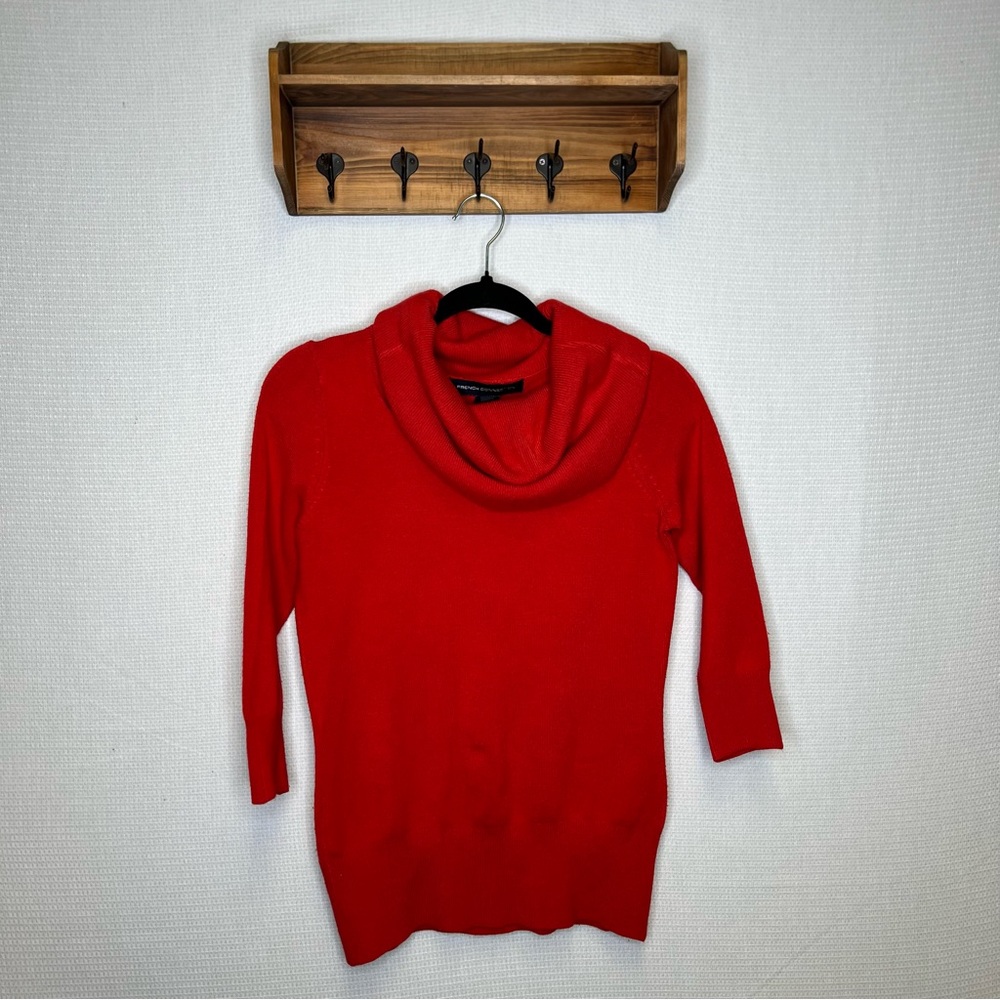 French Connection‎ | Small Red Turtleneck Sweater with 3/4 Sleeves